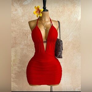 Elegant Red Halter Dress